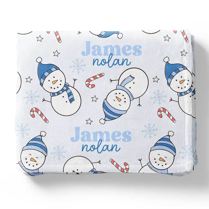 blue snowman personalized blanket for kids