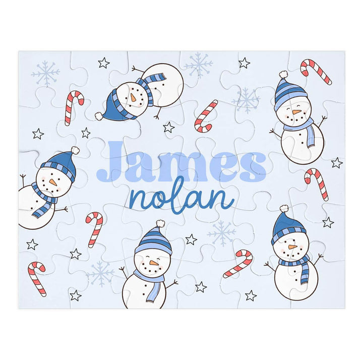 blue snowman personalized puzzle for kids