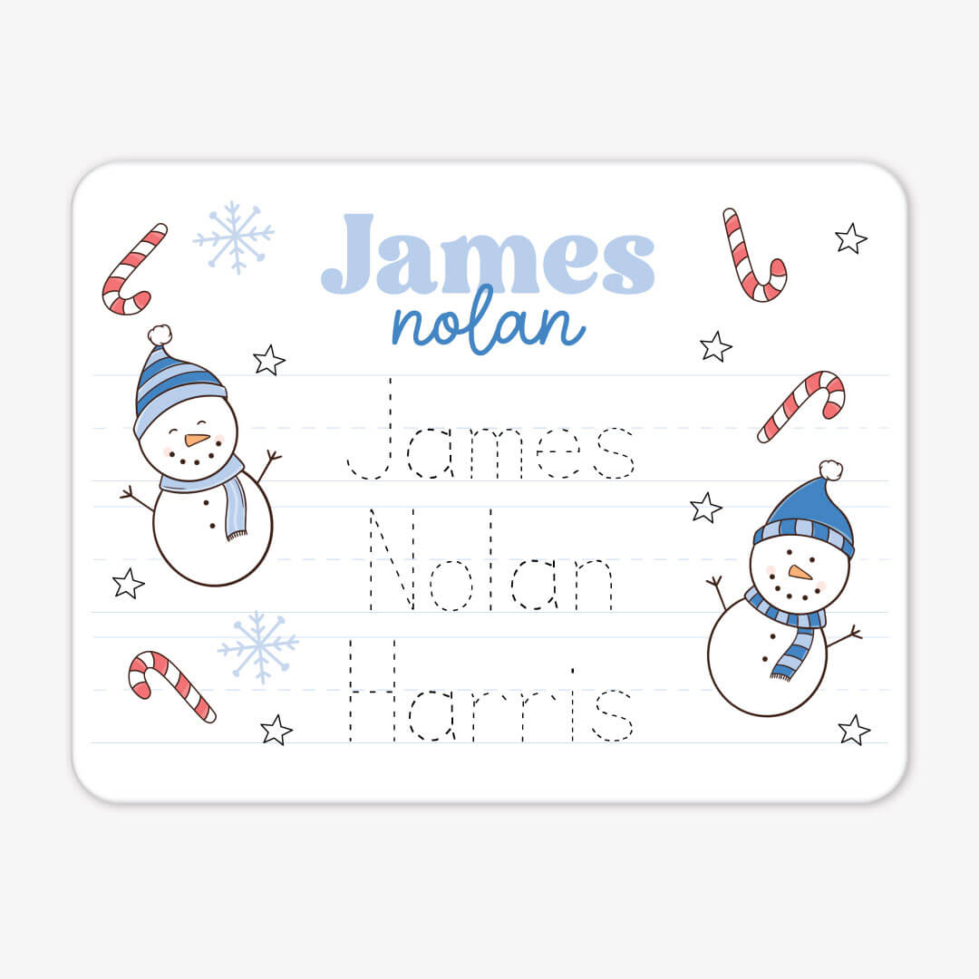 blue snowman personalized whitboard