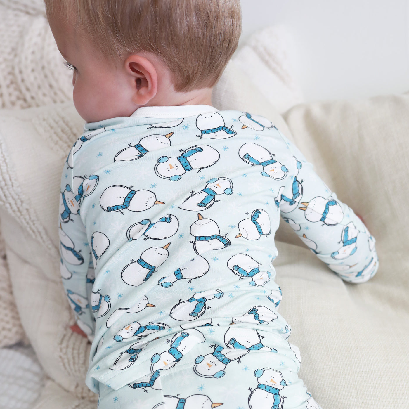 bamboo pajamas for kids blue with snowmen 