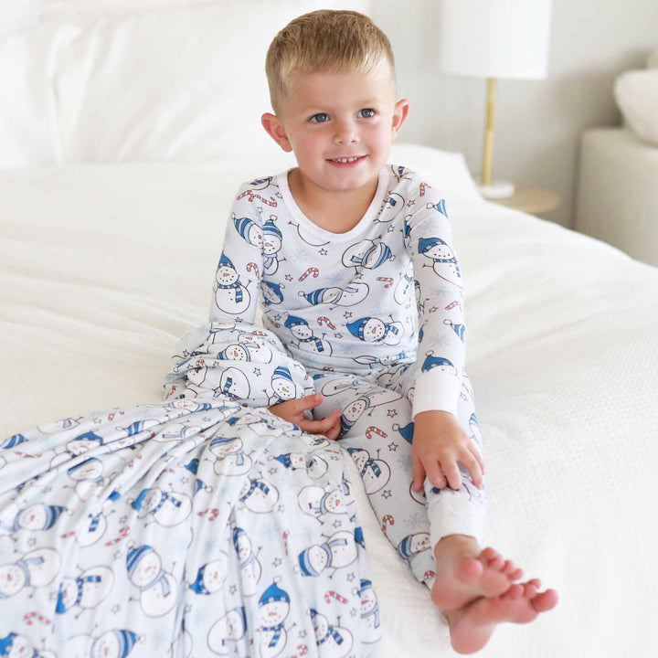 kids christmas pajamas blue snowmen 