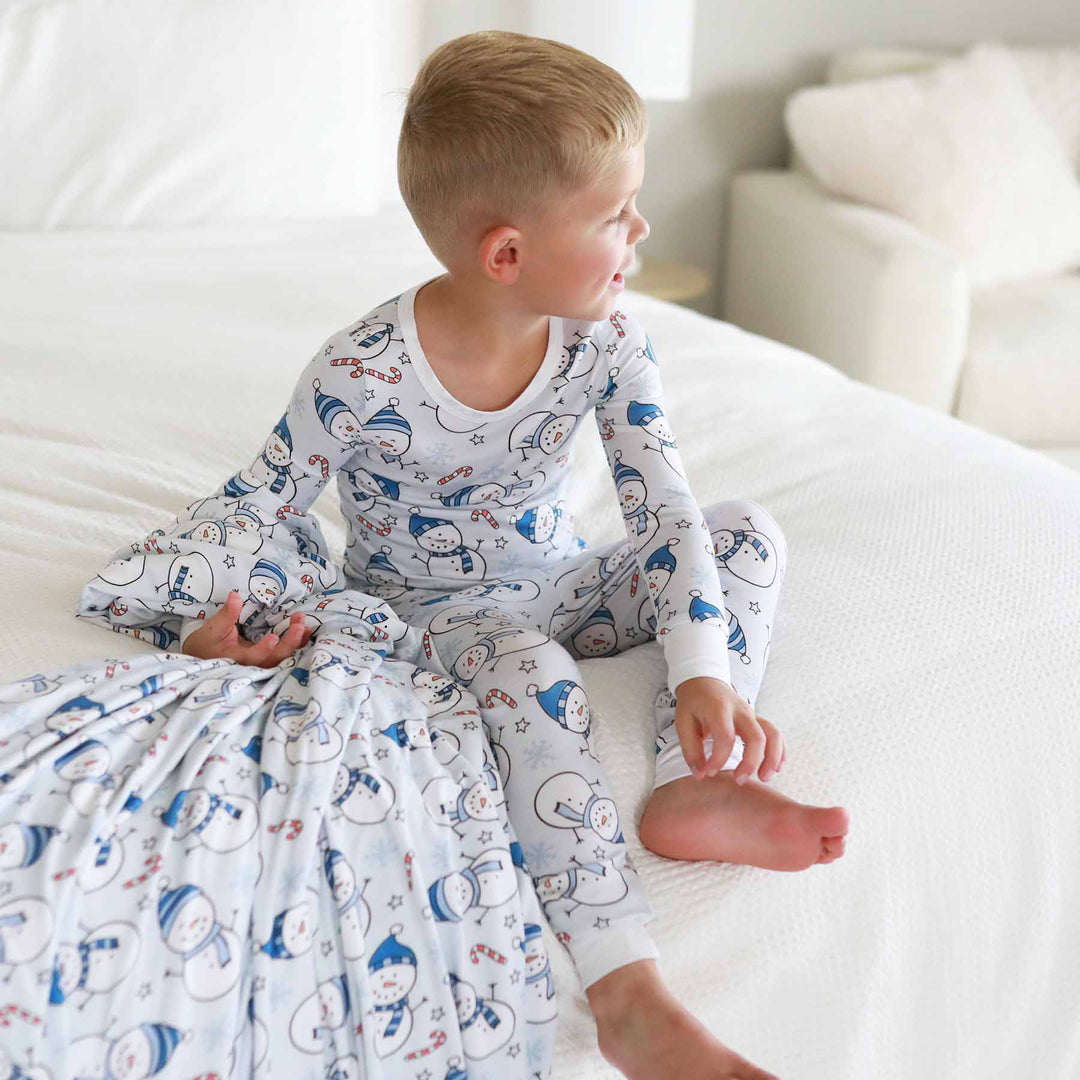 blue snowman pajama set for boys 