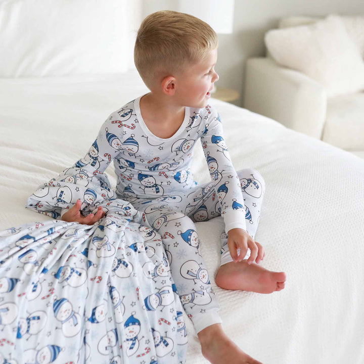 blue snowman pajama set for boys 