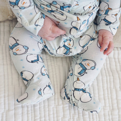 baby footie pajamas blue with snowmen 