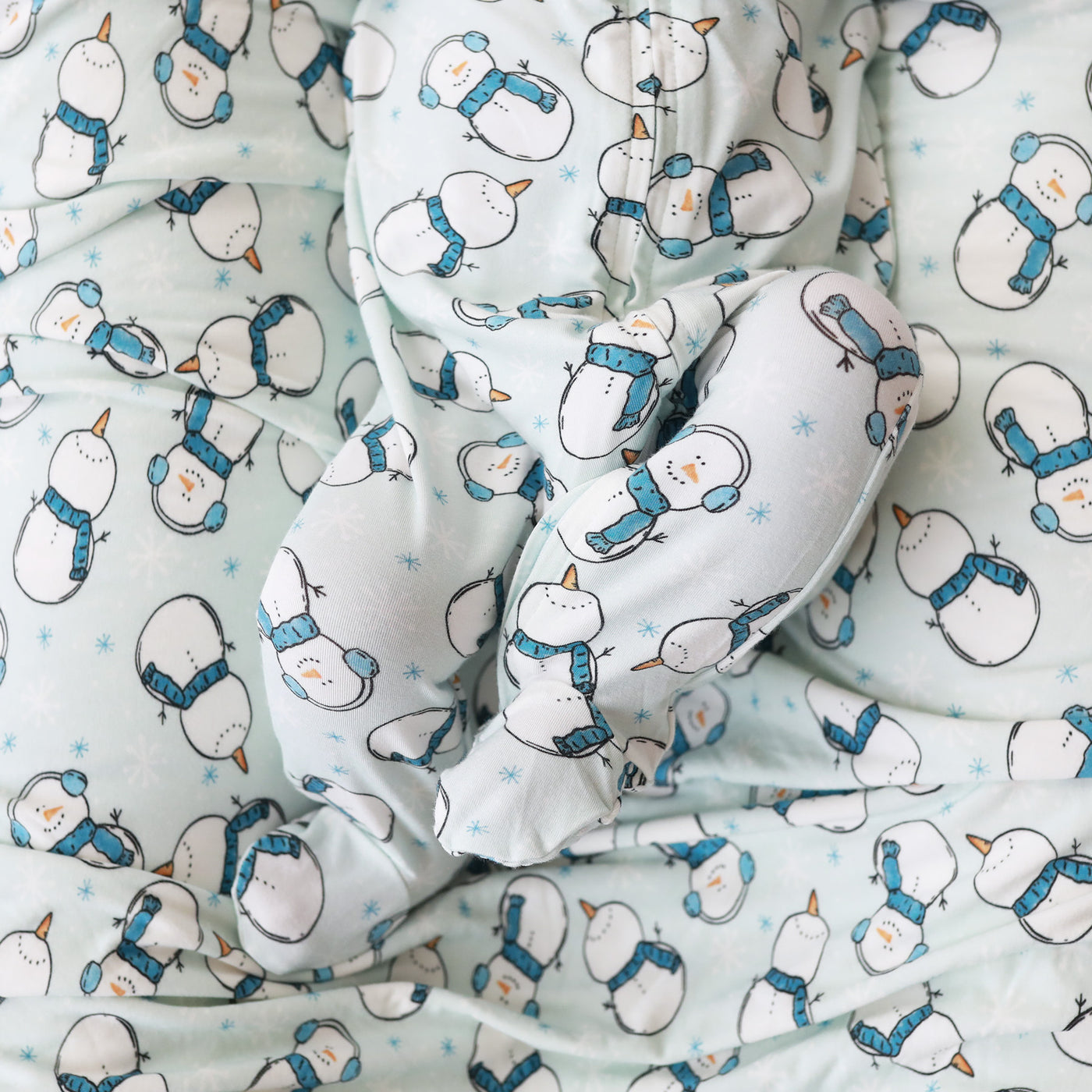 blue snowman footie pajamas for baby