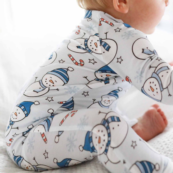 blue snowman pajama romper for babies