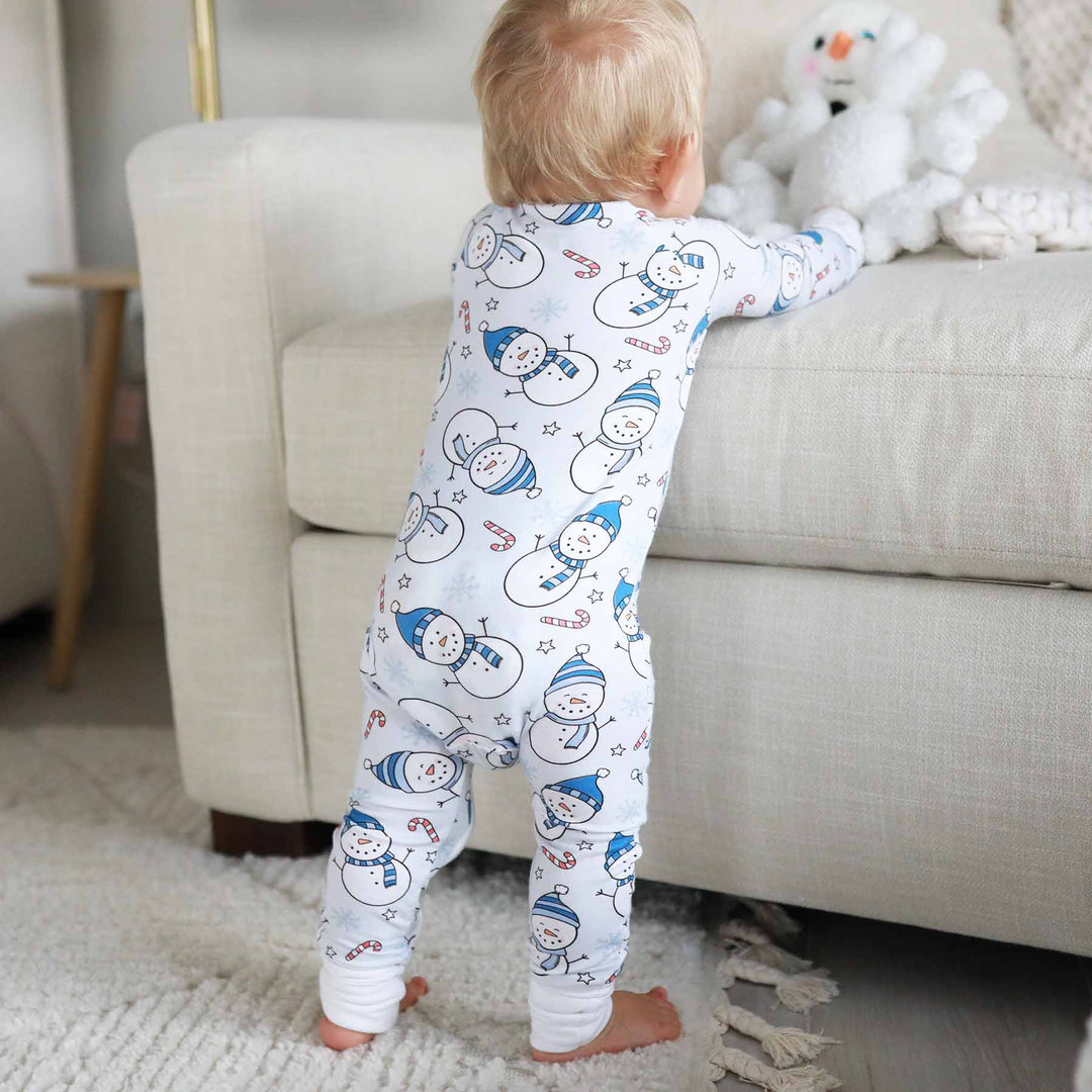 blue snowman convertible zip romper