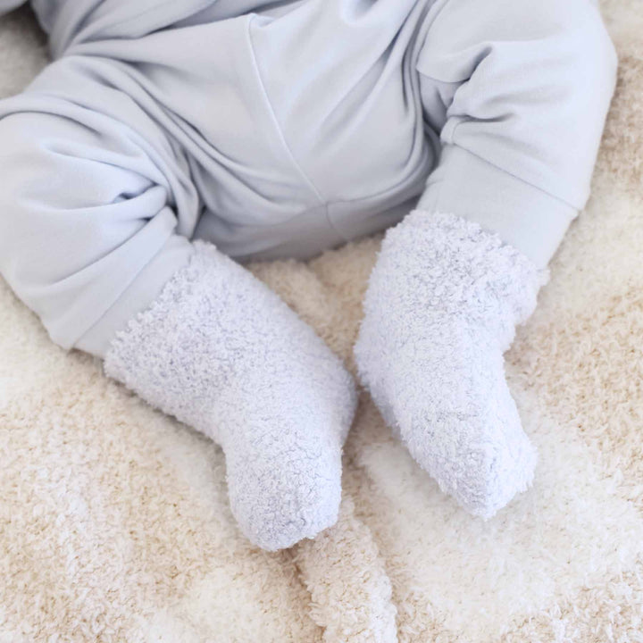 blue and white stripe fuzzy socks for babies