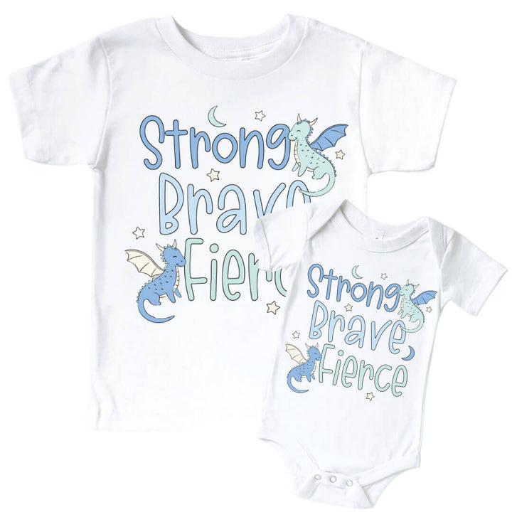 strong, brave, fierce graphic tee and bodysuit for kids 