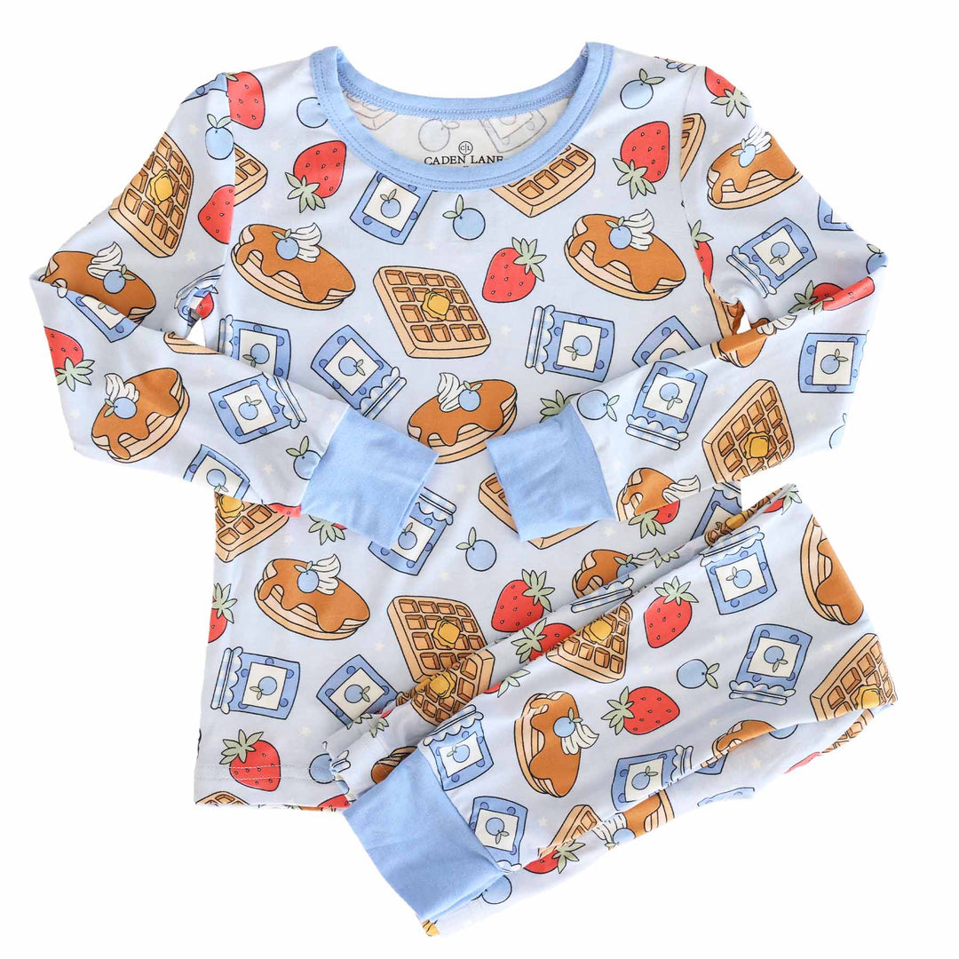 blue breakfast themed boys pajama set