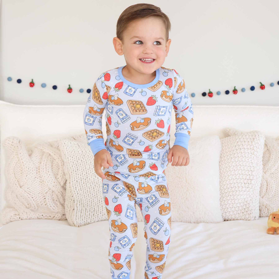 blue sweet stacks two piece pajama set for boys 