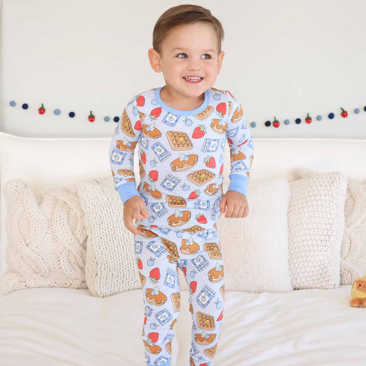blue sweet stacks two piece pajama set for boys 