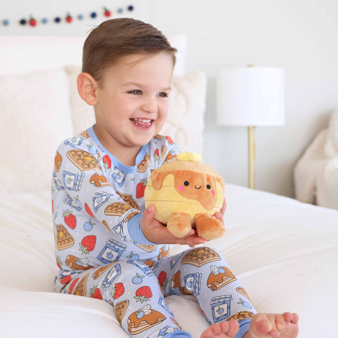 blue sweet stacks two piece pajama set 