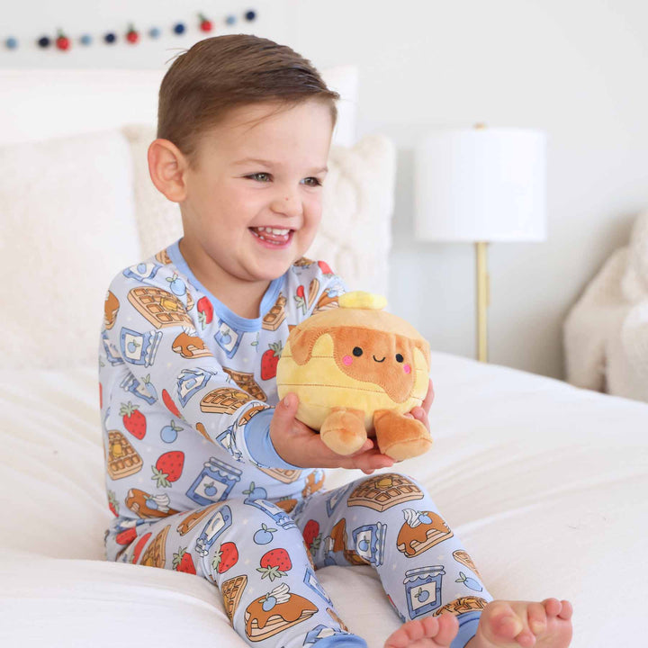 blue sweet stacks two piece pajama set 