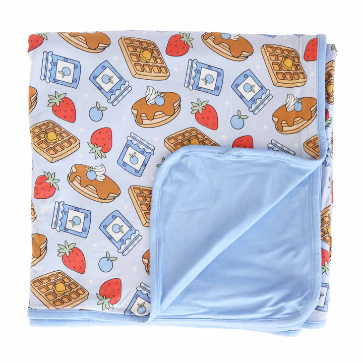 blue sweet stacks double sided bamboo blanket for kids 