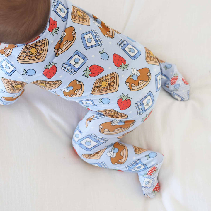 blue sweet stacks bamboo viscose footie pajama for boys 