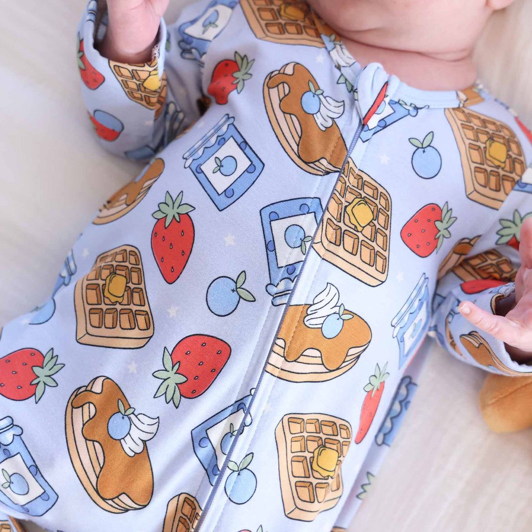 sweet stacks blue bamboo viscose zipper footie for newborn and baby boys 