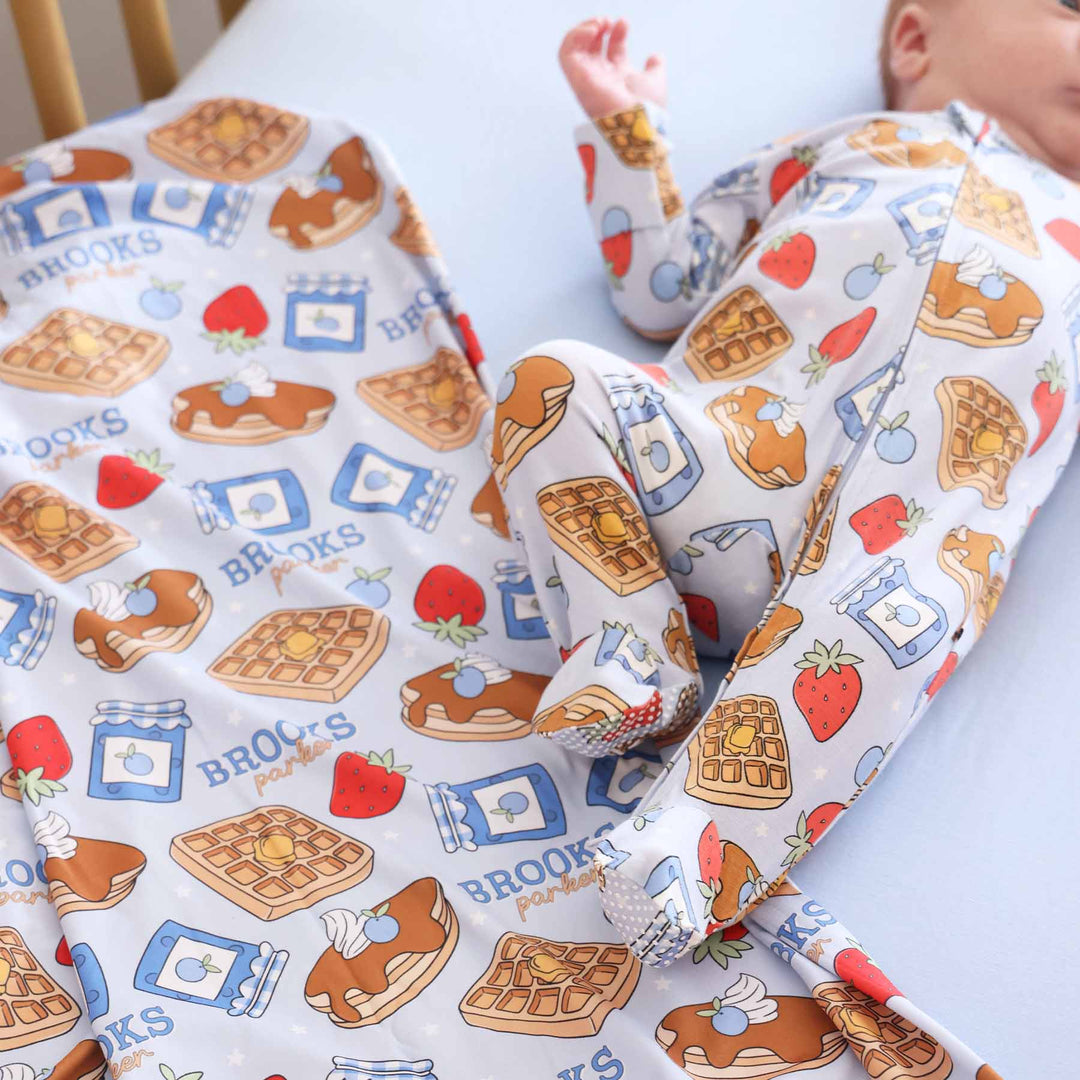 caden lane braekfast themed bamboo viscose baby footie  