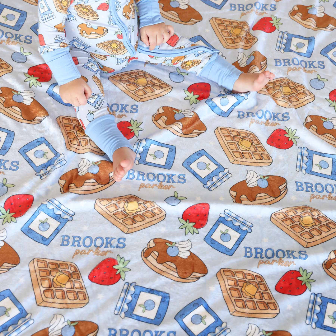 blue sweet stacks kids blanket personalized with name 