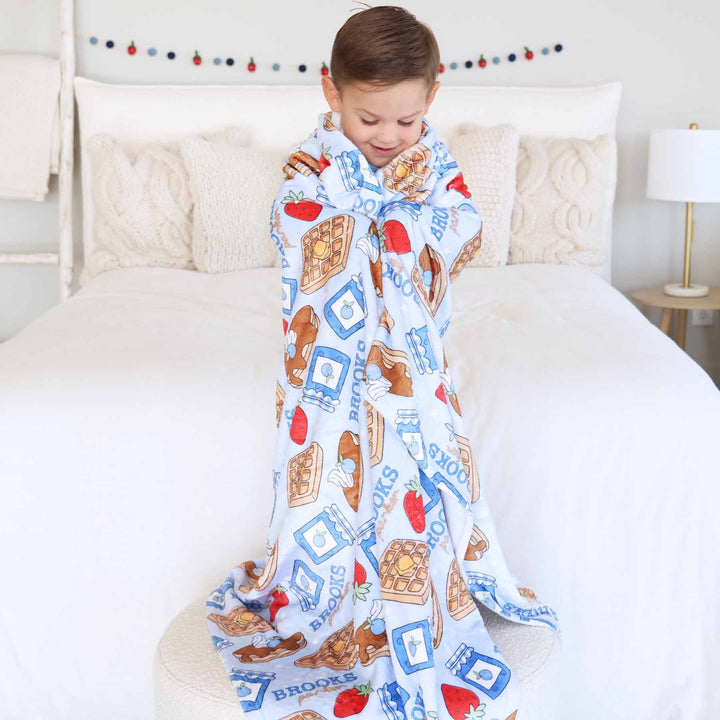 blue sweet stacks personalized blanket for kids 