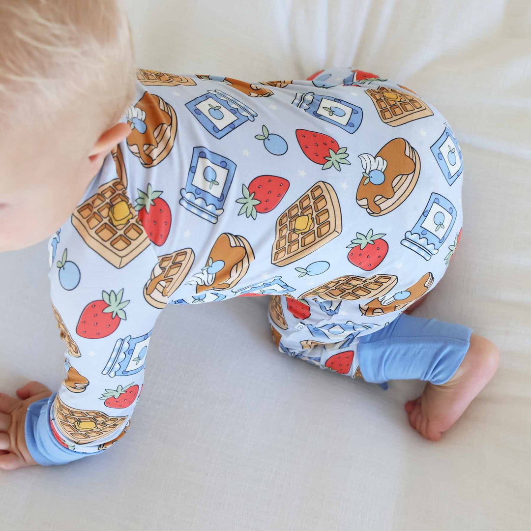 baby zip romper with breakfast food