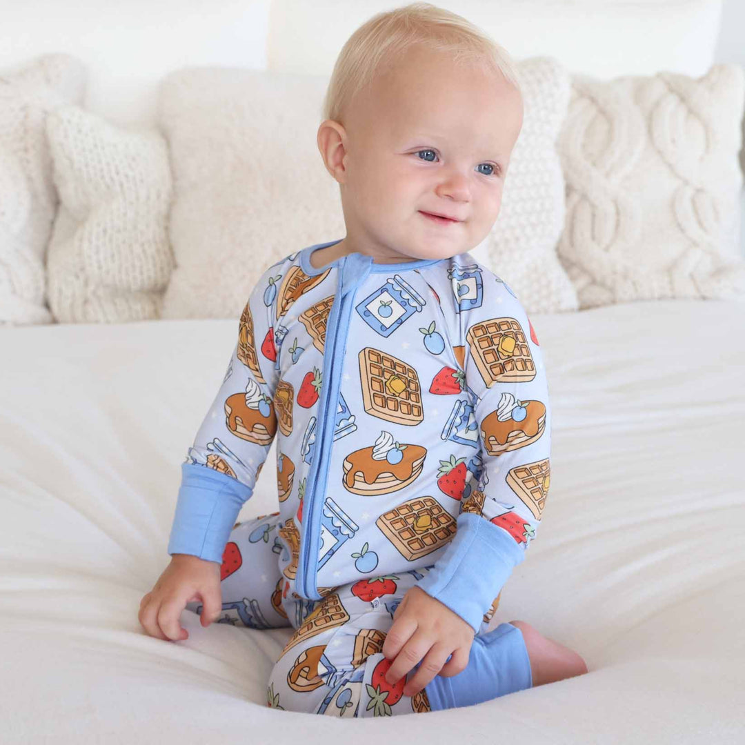 blue sweet stacks convertible zip romper 