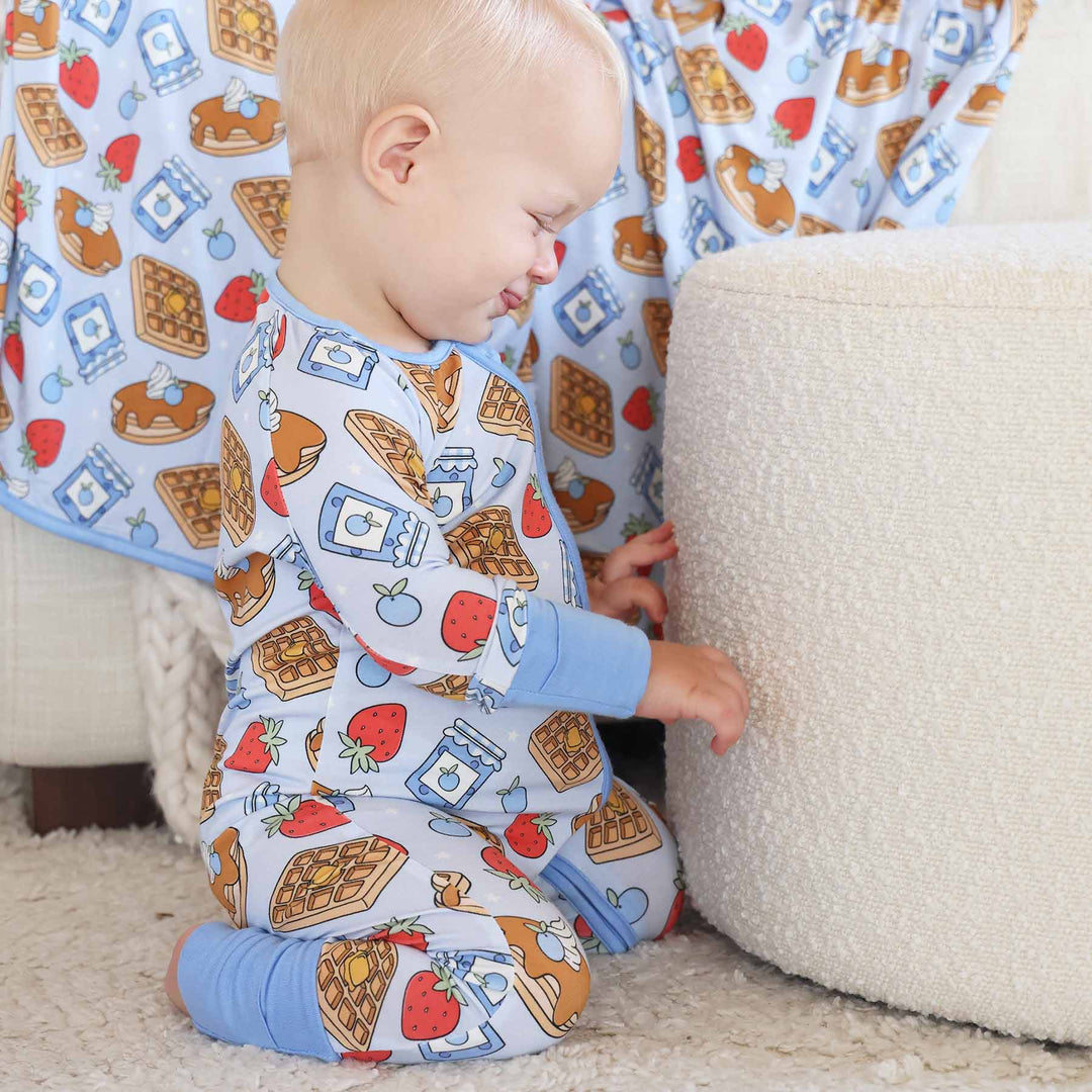 pancake, waffle, fruit and jam bamboo viscose convertible zip romper 