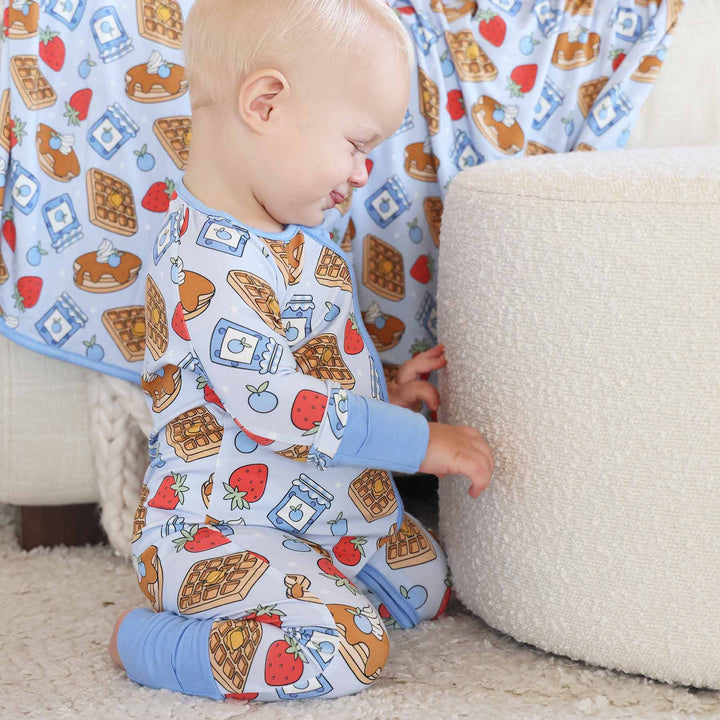 pancake, waffle, fruit and jam bamboo viscose convertible zip romper 