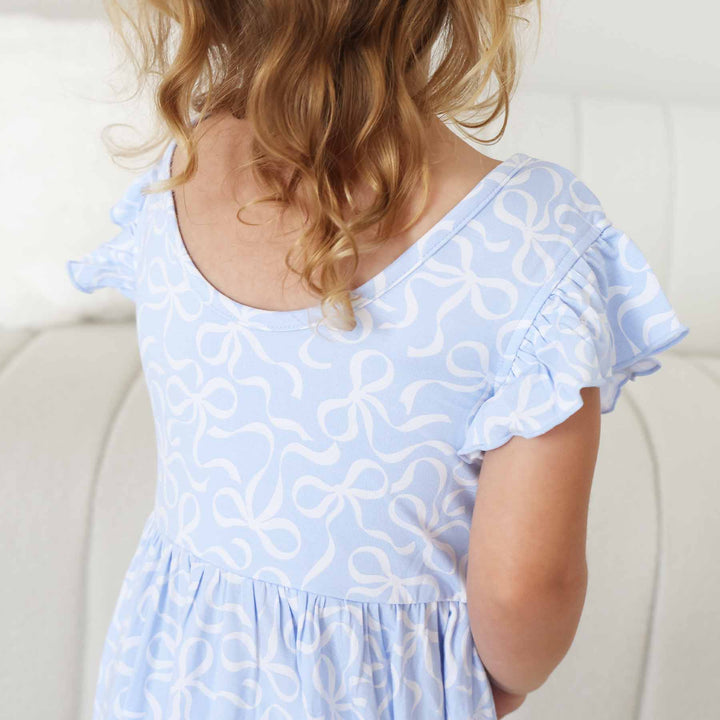scoop back blue-tiful bows ruffle sleeve dress for girls 