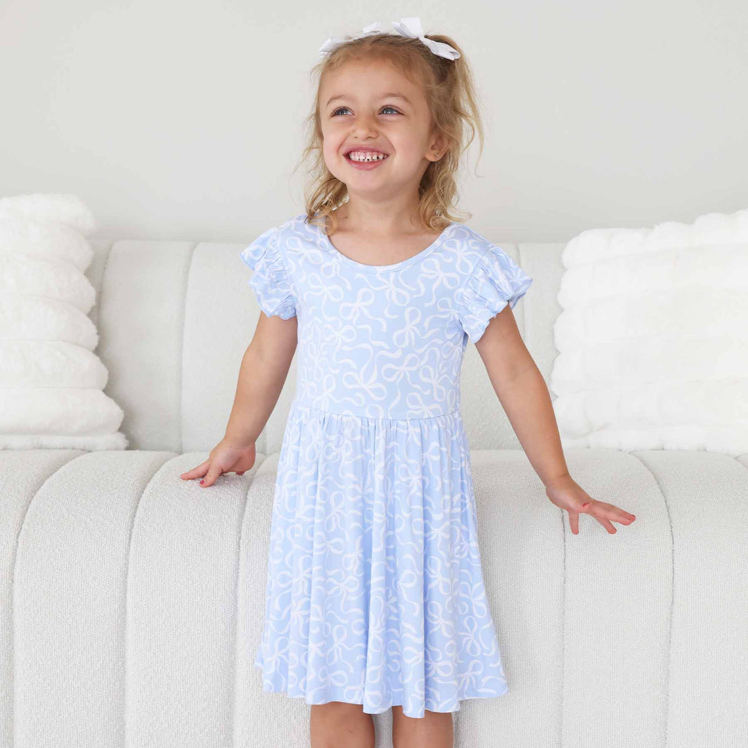 bamboo casual ruffle sleeve dress with bows