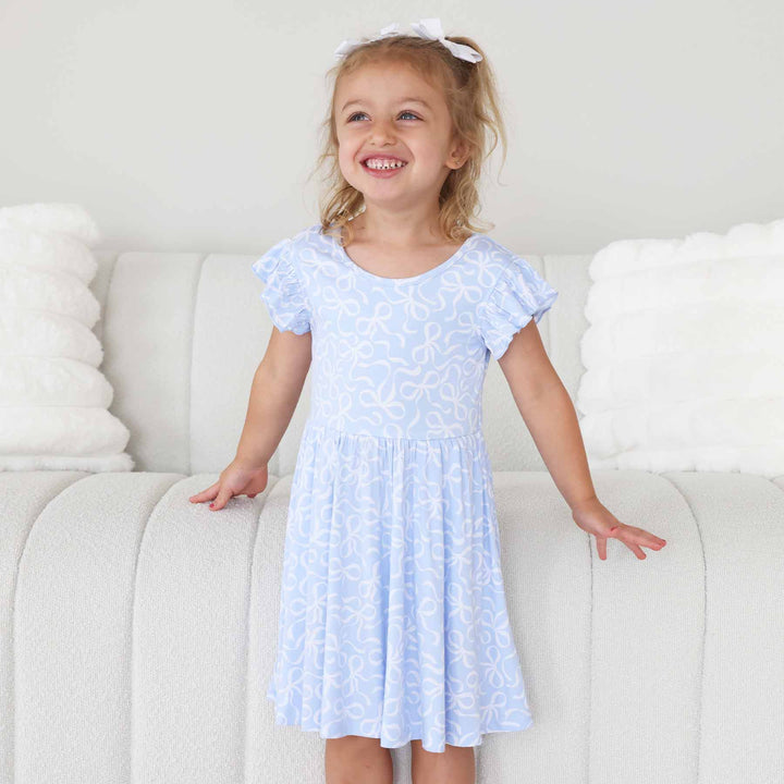 bamboo casual ruffle sleeve dress with bows