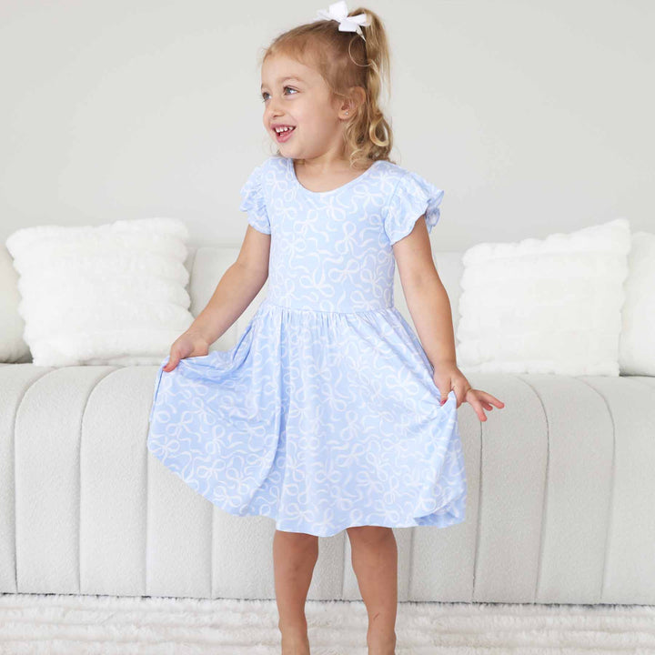 blue-tiful bows casual short sleeve dress for girls 