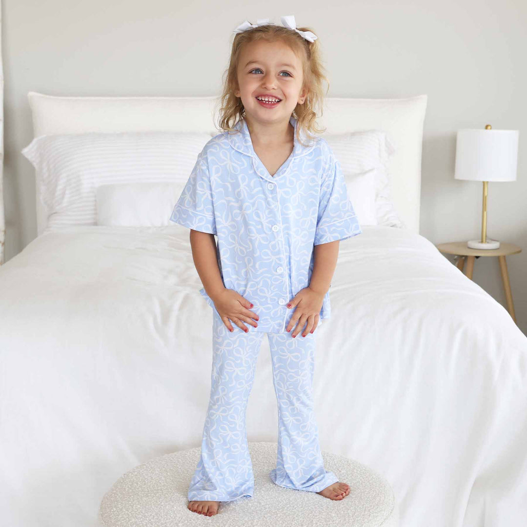 blue-tiful bow two piece lounge set for girls 