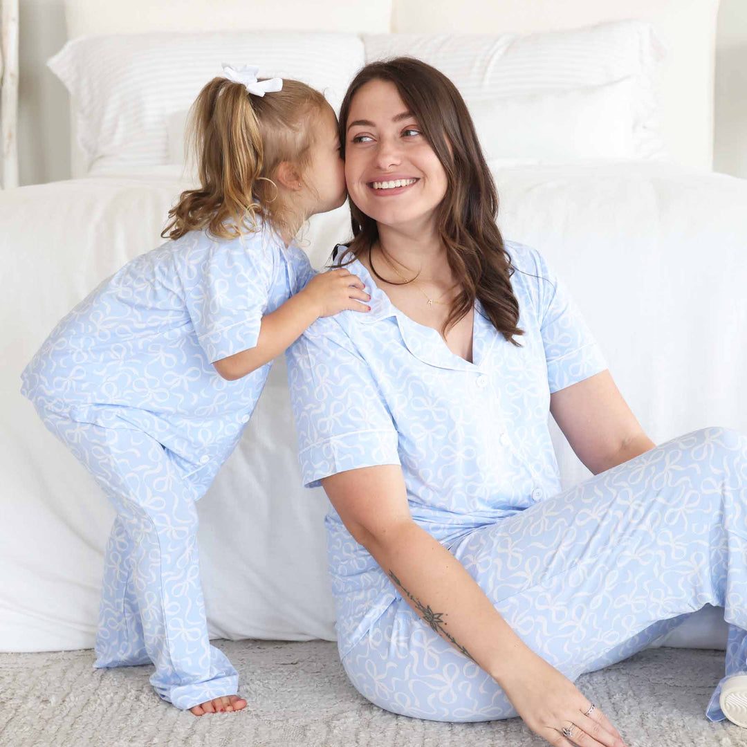 blue-tiful bow mommy and me matching lounge sets