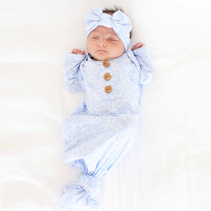 Blue-tiful Bows Newborn Baby Knot Gown & Hat Set
