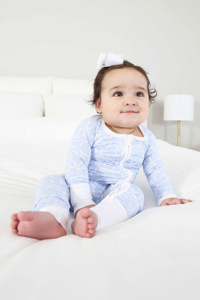 Blue-tiful Bows Convertible Zip Romper