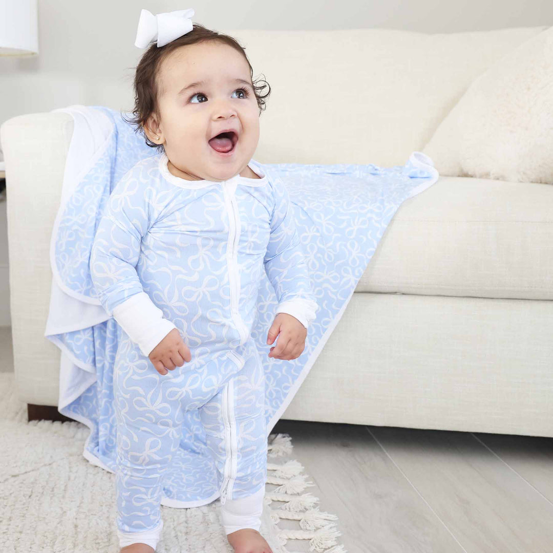light blue and white zip romper pajama for girls 