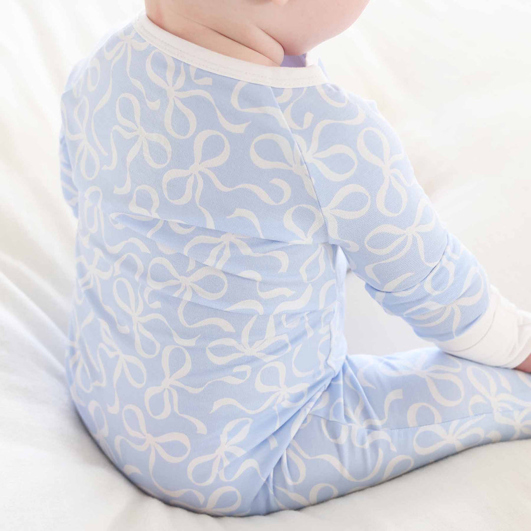 blue-tiful bows convertible zip romper pajama for babies and toddlers 