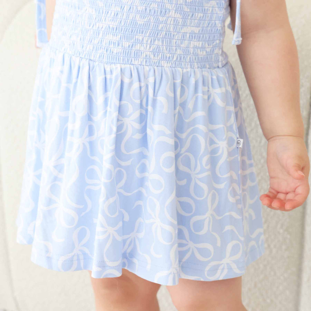 baby skirt bodysuit dress light blue and white bows