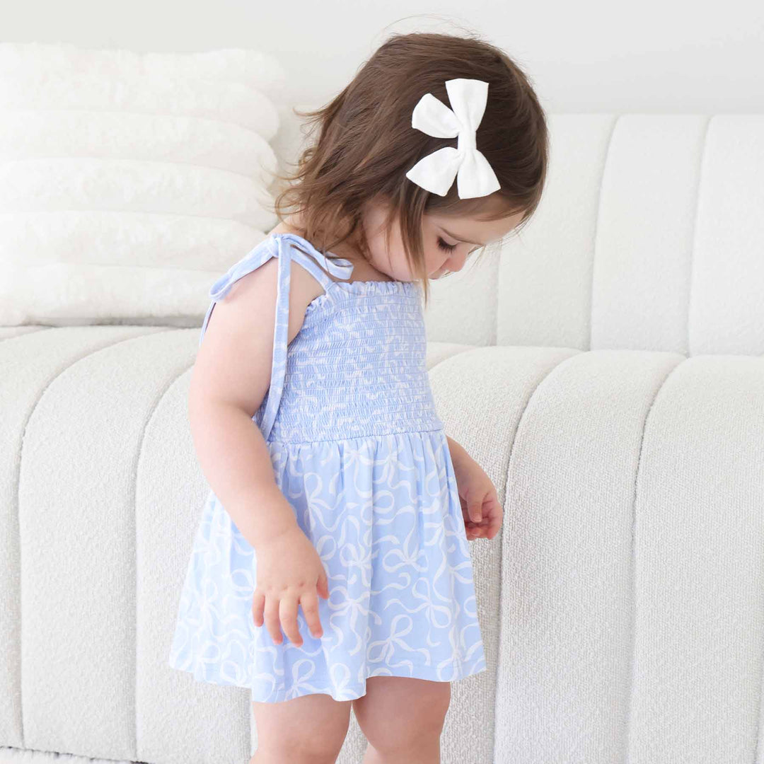 baby and toddler girl bodysuit blue-tiful bows