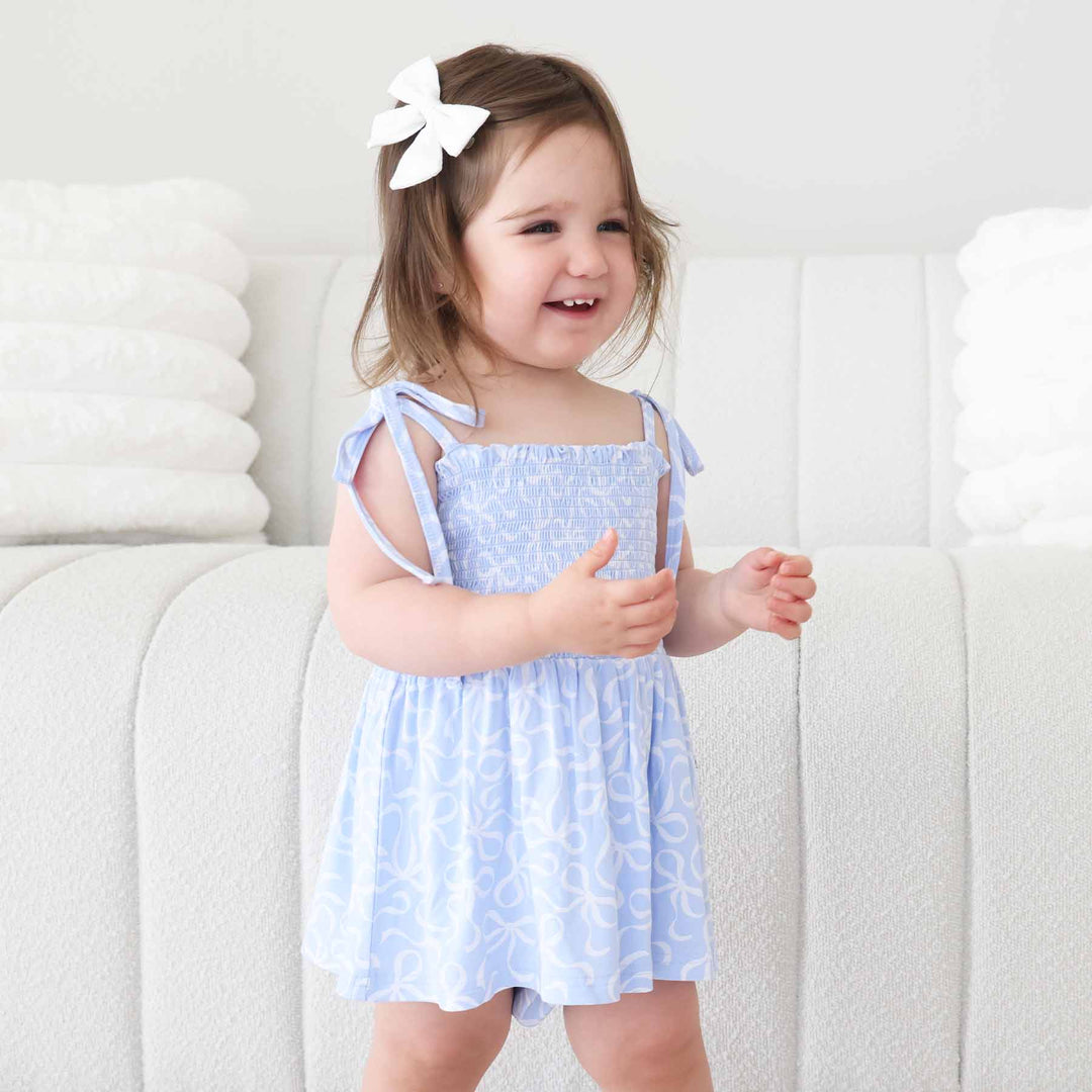 blue-tiful bows smocked twirl bodysuit mommy and me