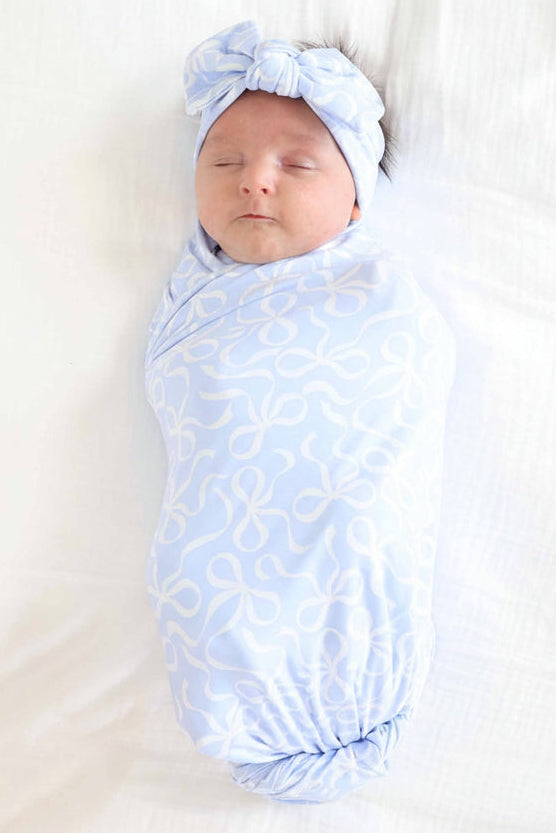 Blue-tiful Bows Oversized Swaddle Blanket Caden Lane