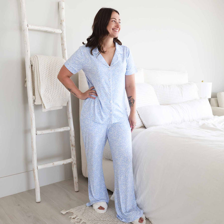 blue-tiful bows two piece lounge flare set 