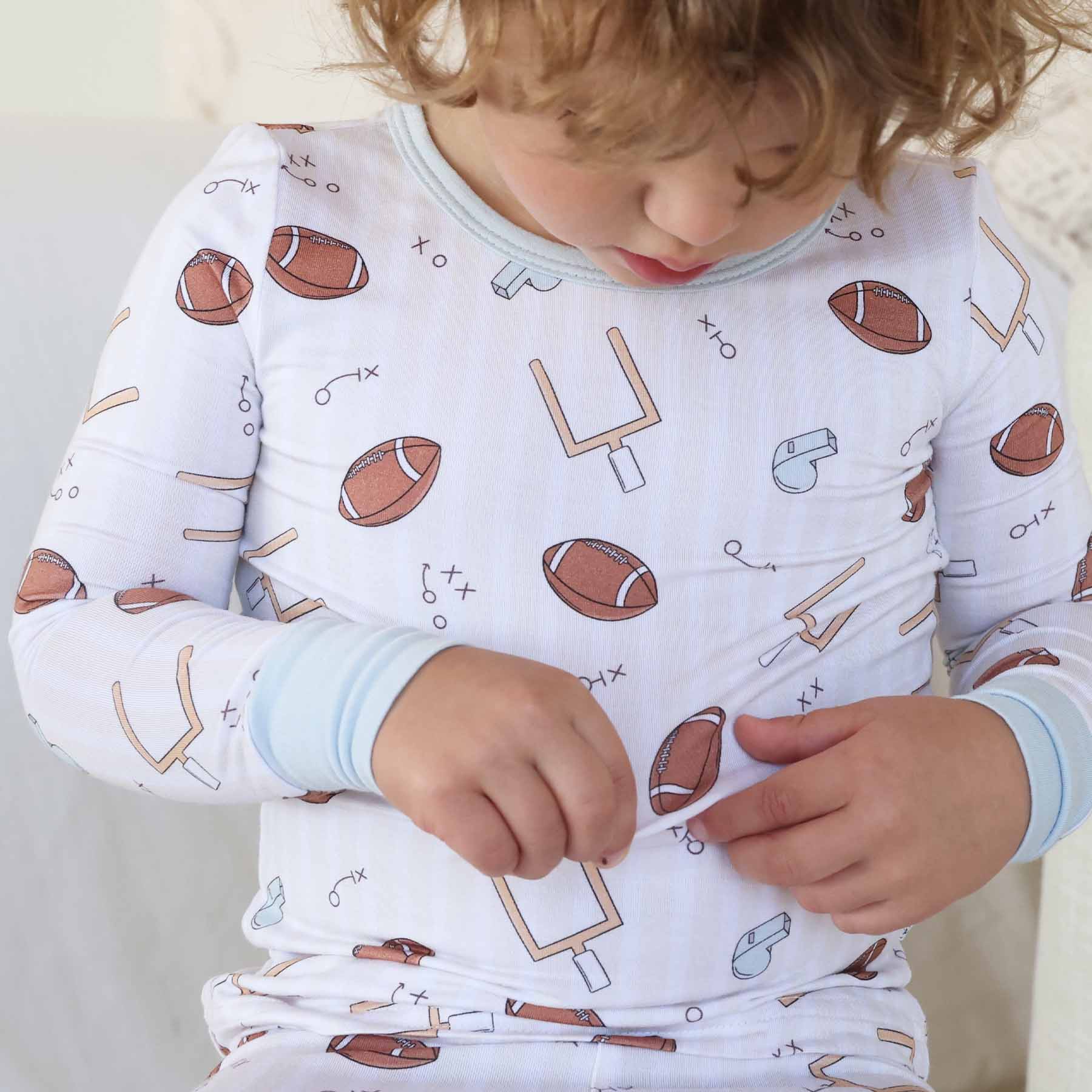 Tiny Touchdowns Two Piece Pajama Set | Neutral
