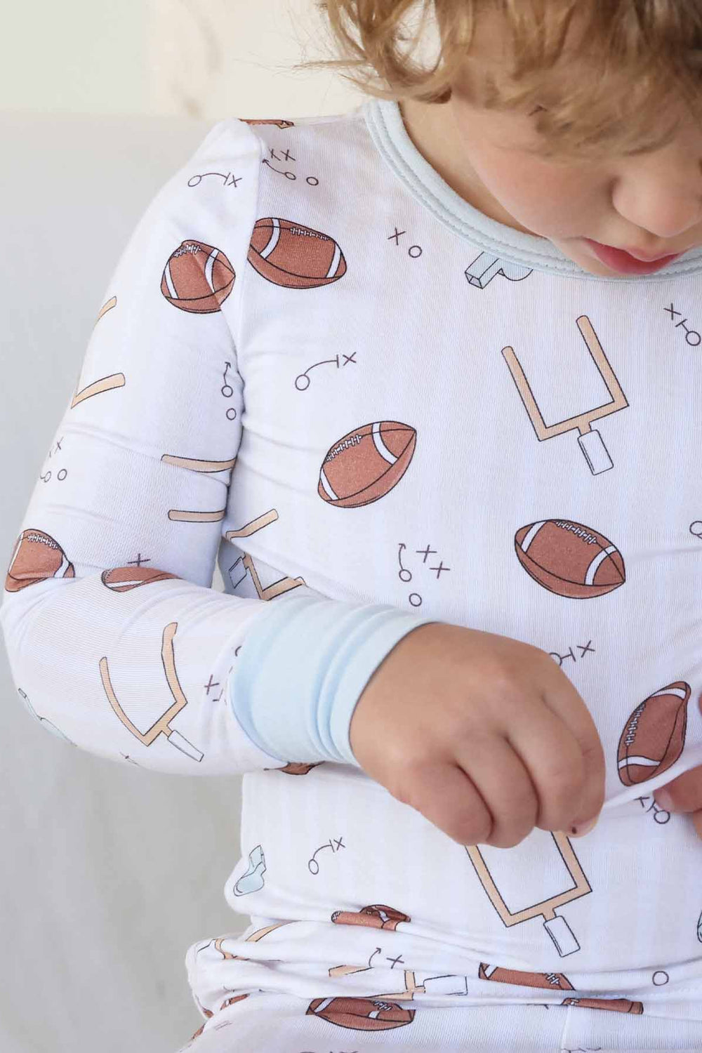 bamboo football two piece pajama set for boys 