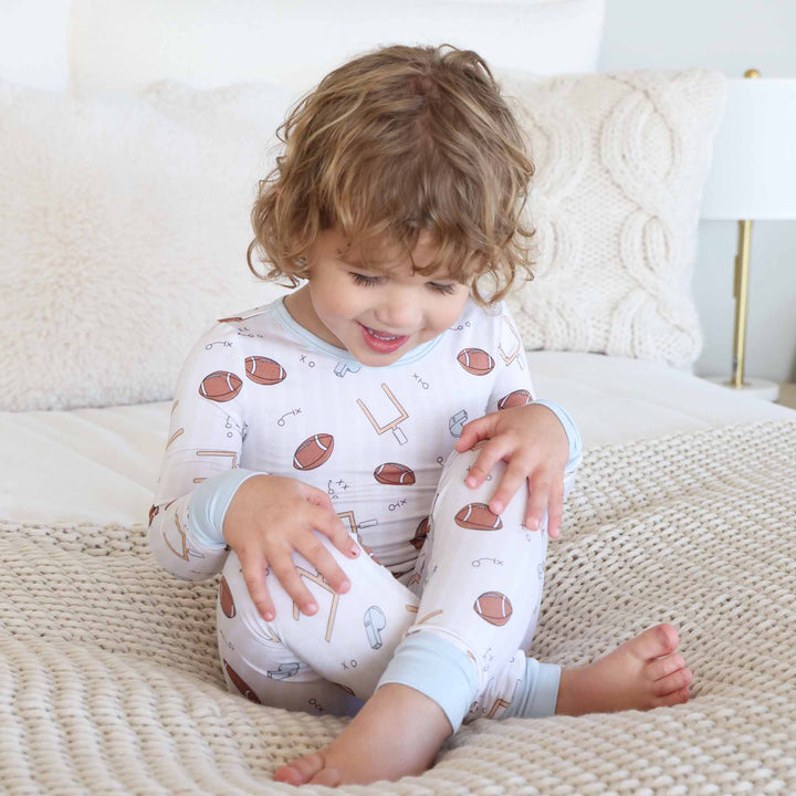 neutral stripes football pajamas for boys two piece set 