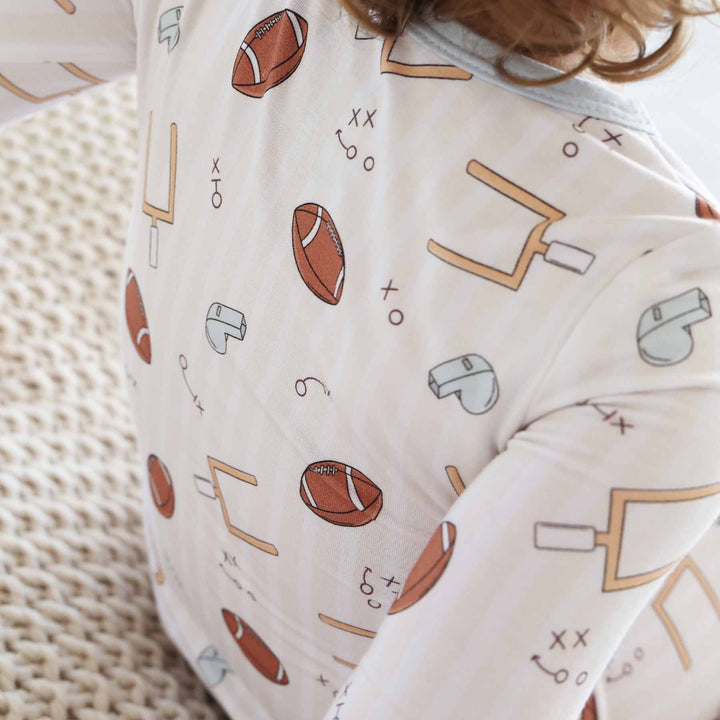 pastel football neutral pajamas for kids 