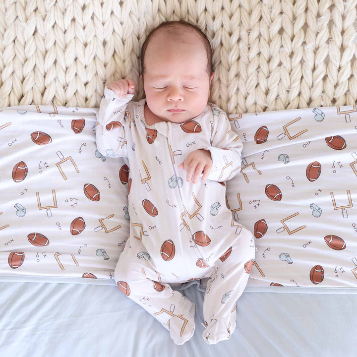 caden lane football baby zipper footie 