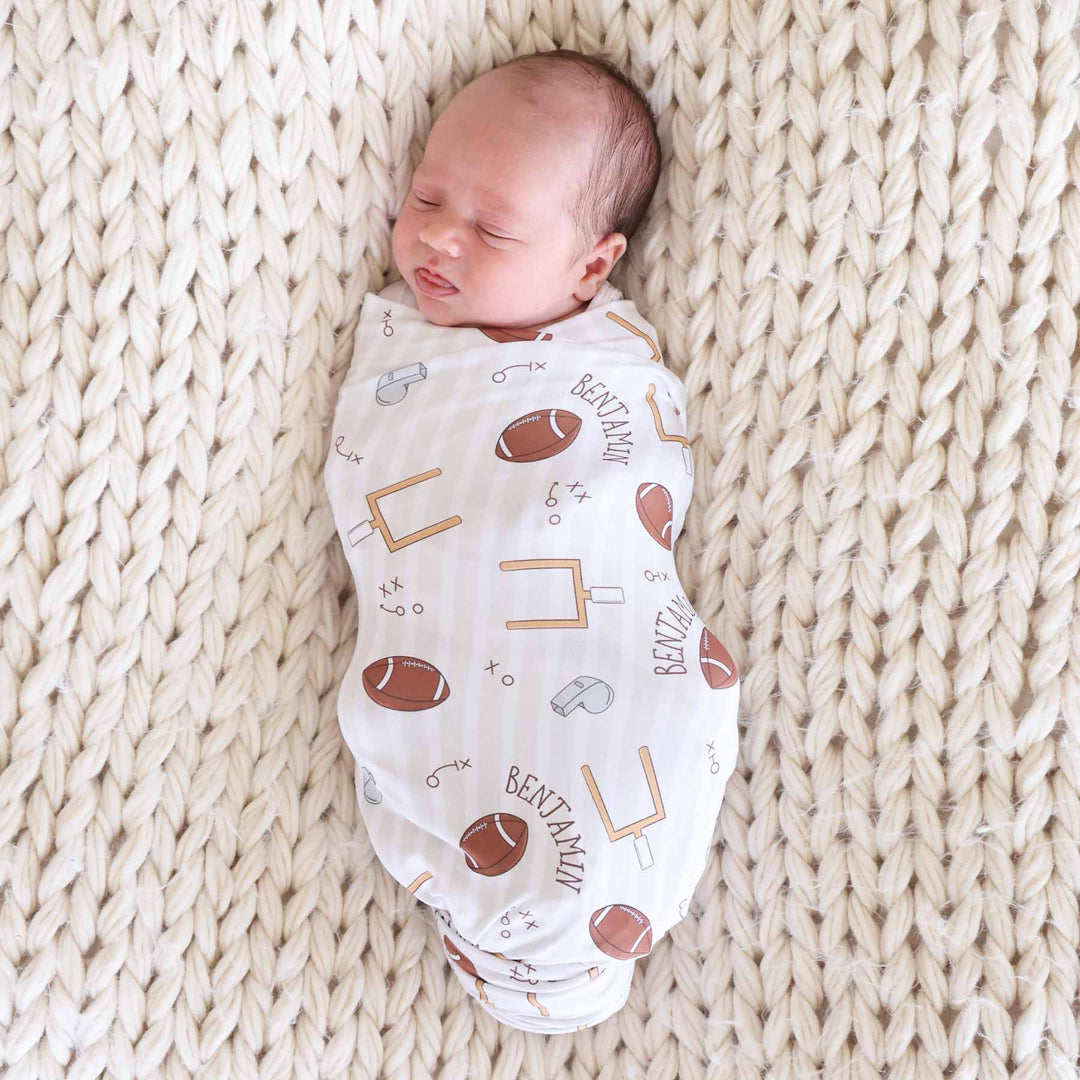 caden lane personalized football swaddle blanket for newborns 