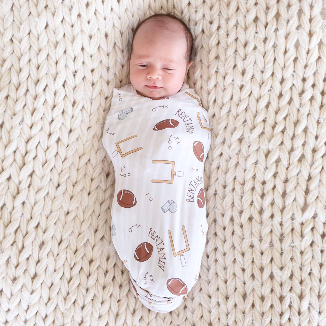 tiny touchdowns personalized swaddle blanket for babies 